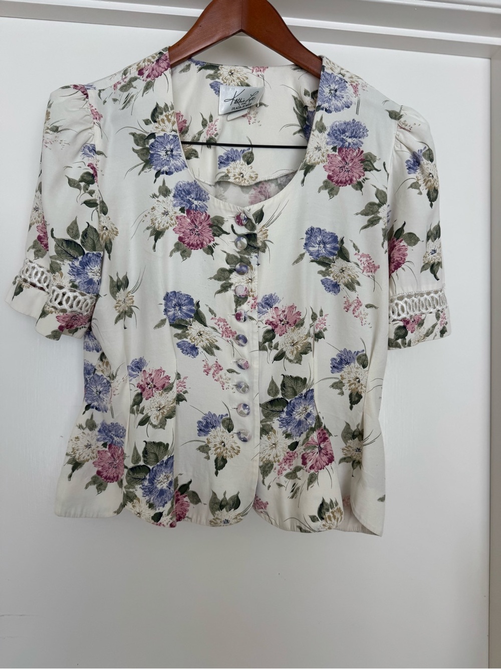 Vintage FloralBlouse with Covered Buttons